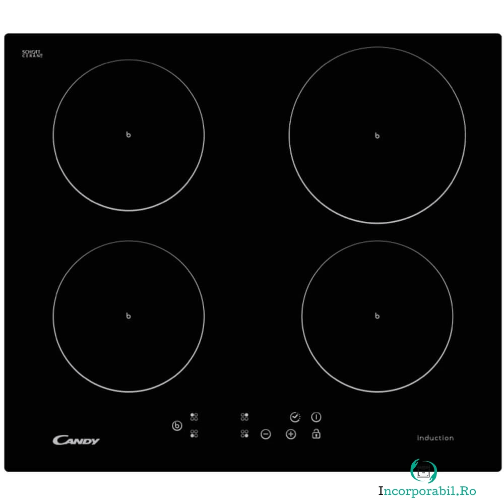 Plita incorporabila Candy CI 640 CB, Inductie, 4 zone de gatire, Functie Booster, Touch control, Negru