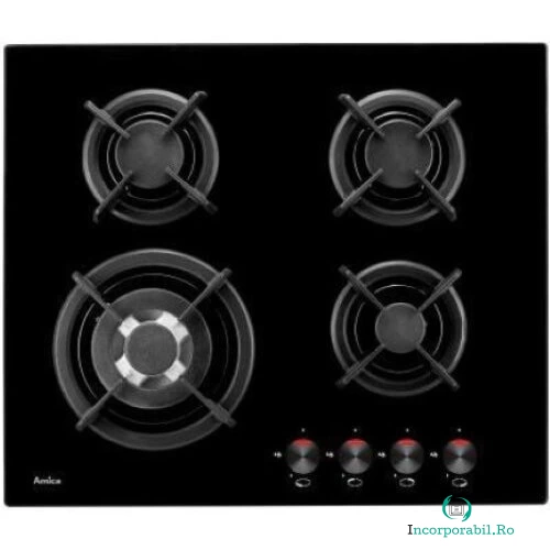 AMICA Plita incorporabila Amica PG6411SR, Gaz, 4 zone de gatit, 60 cm, Negru