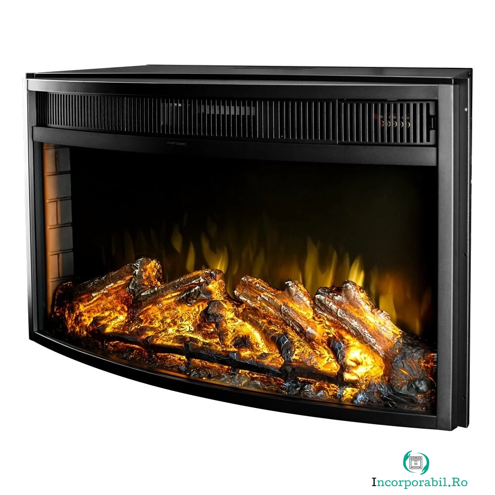 Semineu electric incorporabil Elbrus, Art Flame, 1950W, Efect trosnet de lemne, 5 niveluri ale intensitatii flacarilor, Telecomanda