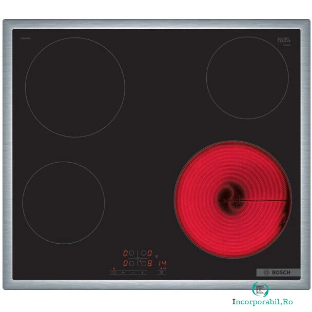 BOSCH Plita incorporabila Bosch PKE645BB2E, Vitroceramica, 4 zone de gatit, TouchSelect, ReStart, Temporizator, HighSpeed, 60cm, Negru
