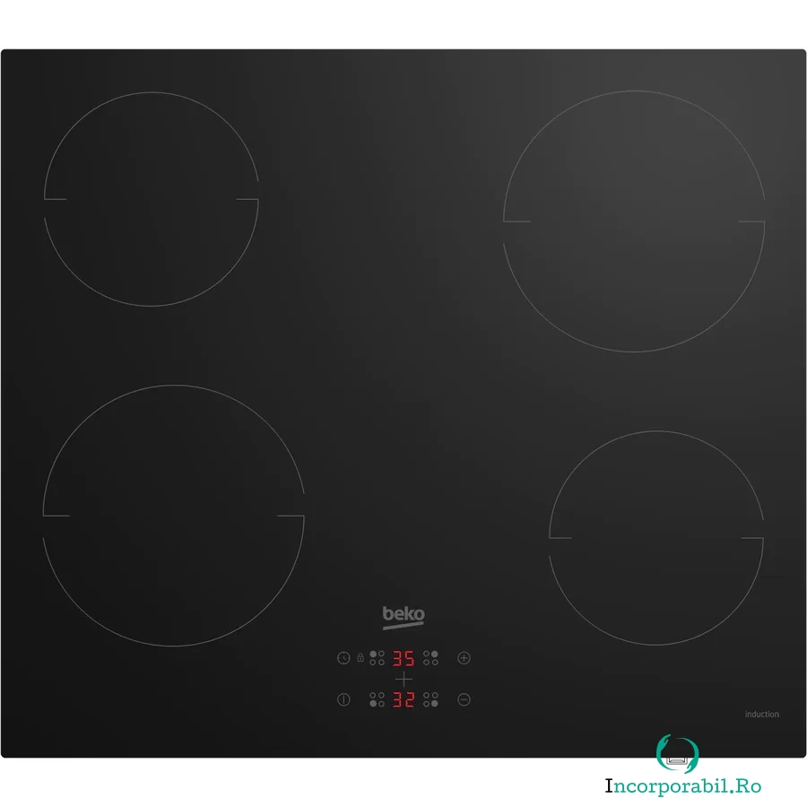 Beko Plita incorporabila Beko HII64401MT, Inductie ,4 zone de gatit, Touch control, OverHeat Safety System, 60 cm, Sticla neagra la 1,393.99 lei ron