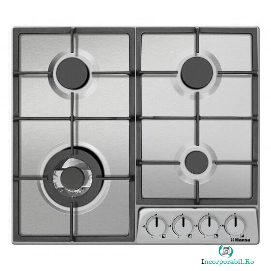 hansa Plita incorporabila pe gaz Hansa, 60 cm, comenzi frontale, WOK, 4 arzatoare, gratare fonta, aprindere in buton, inox la 684.99 lei ron