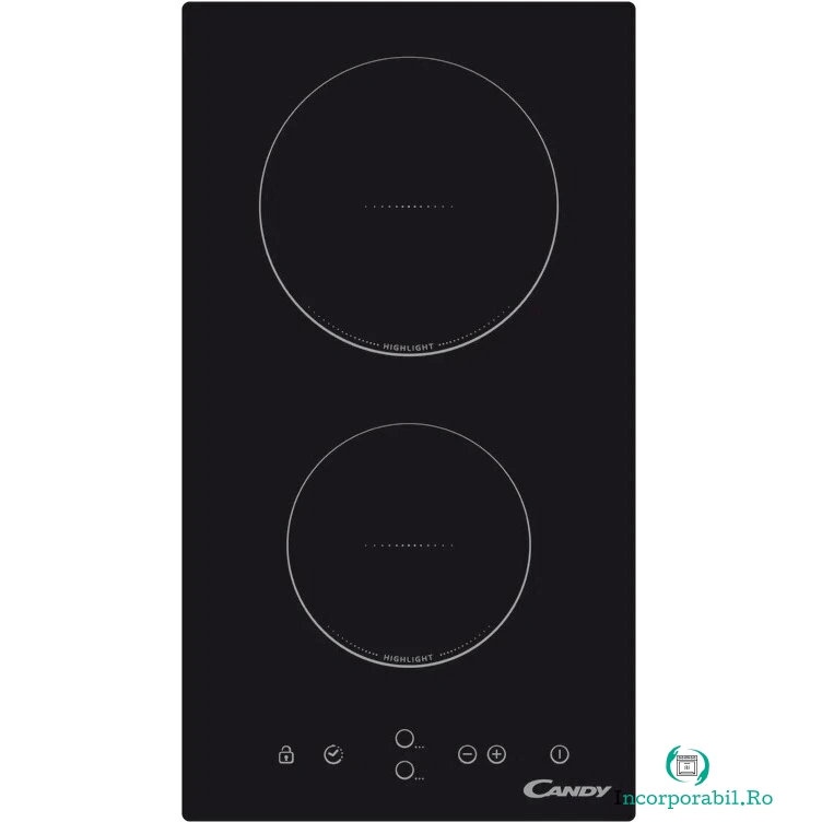 CANDY Plita incorporabila domino Candy CDH30, Vitroceramica, 2 zone de gatit, Control Touch, Timer, Negru