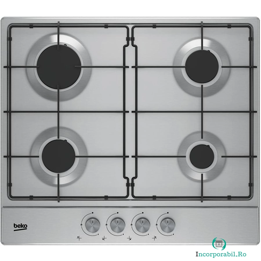Beko Plita incorporabila Beko HIAG64223SX, Gaz, 4 arzatoare, Inox la 793.99 lei ron
