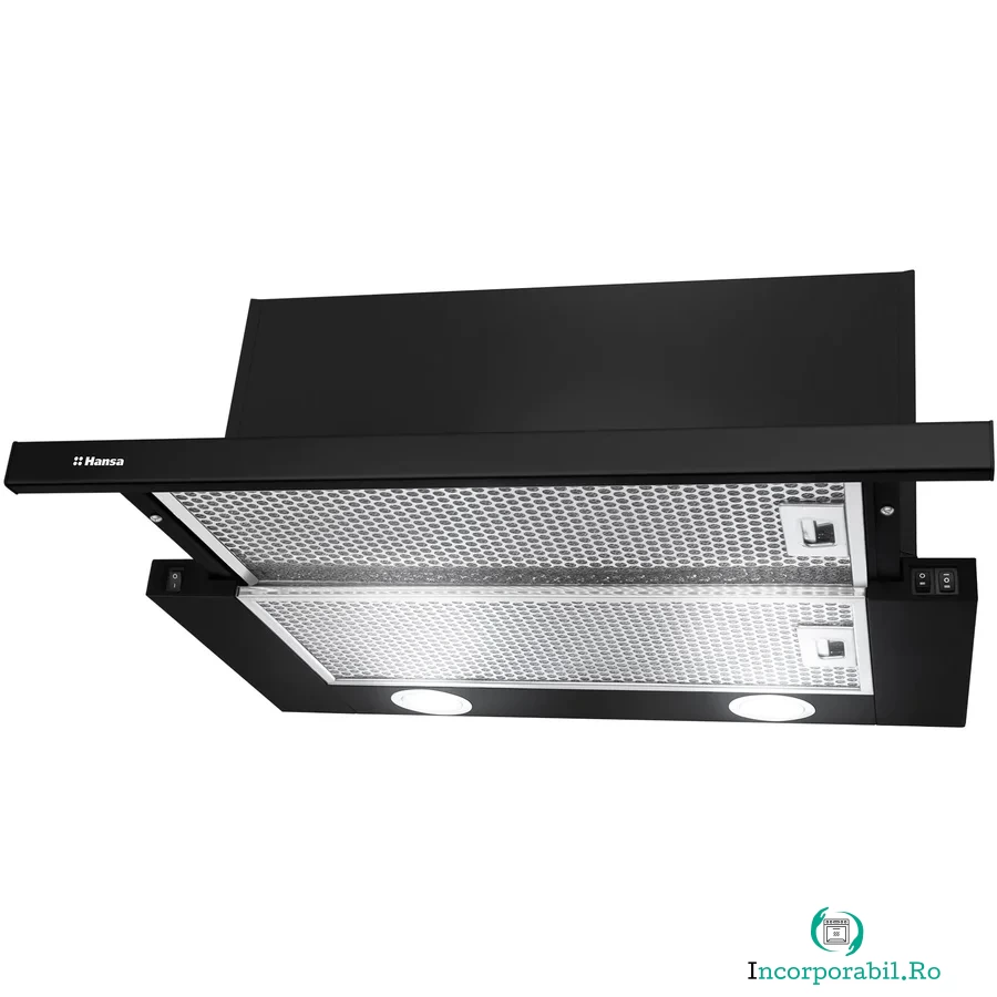 hansa Hota incorporabila telescopica Hansa OTP6241BH, Putere de absorbtie 500 m3/h, 1 motor, 60 cm, Negru