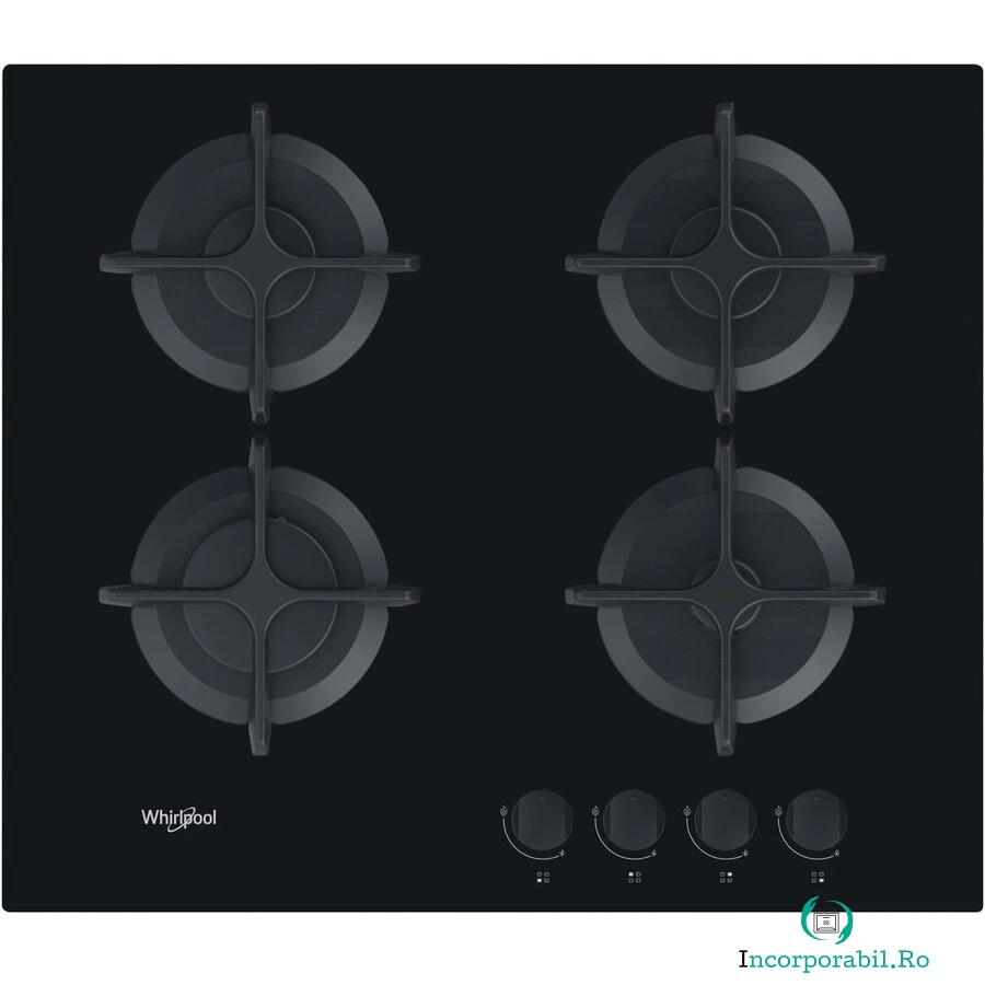 Whirlpool Plita Incorporabila Whirlpool AKT616NB, Gaz, 4 zone de gatit, 7300w, 59cm, Negru la 1,288.99 lei ron