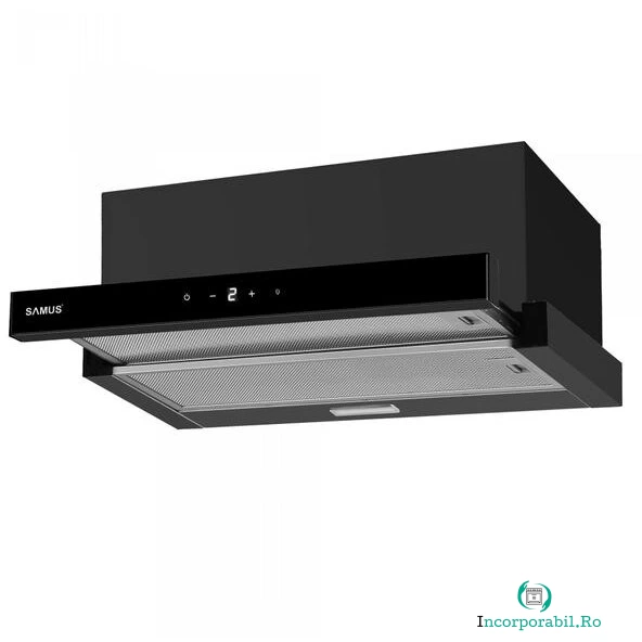Samus Hota incorporabila Samus HS6032DTGB, 65 W, Control electronic tactil, 3 trepte, parte frontala din sticla neagra, 326 mc/h, L 60 cm, Negru la 339.99 lei ron