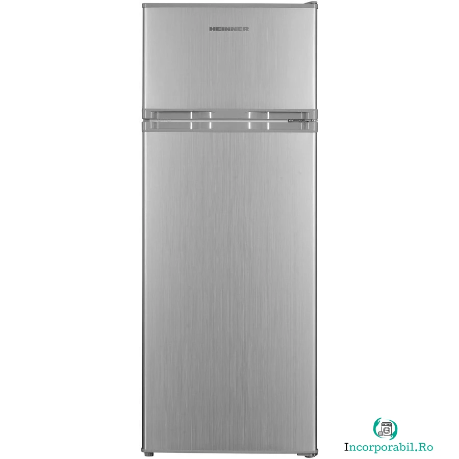 HEINNER Frigider cu doua usi Heinner HF-H2206SE++, 206 l, Clasa E, lumina LED, 3 rafturi de sticla, H 143 cm, Argintiu