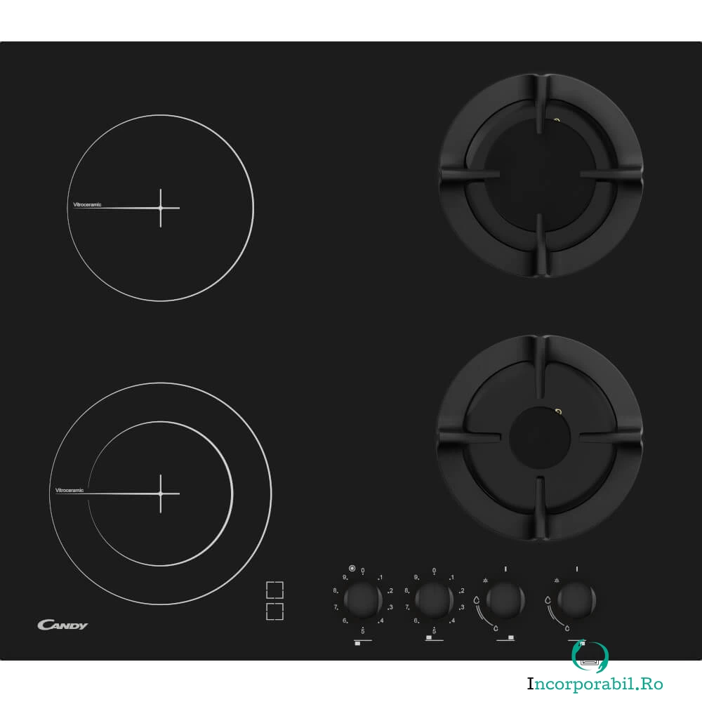 Plita incorporabila Candy CMG2V2BG/1, Vitroceramica, Mixta, 60 cm, Negru