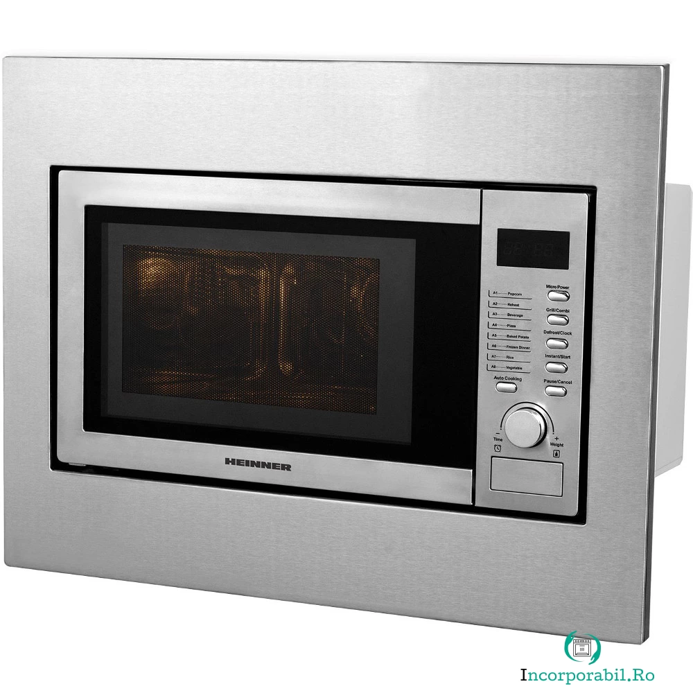 Cuptor cu microunde incorporabil Heinner HMW-23BI, 23 l, 800 W, Grill, Inox