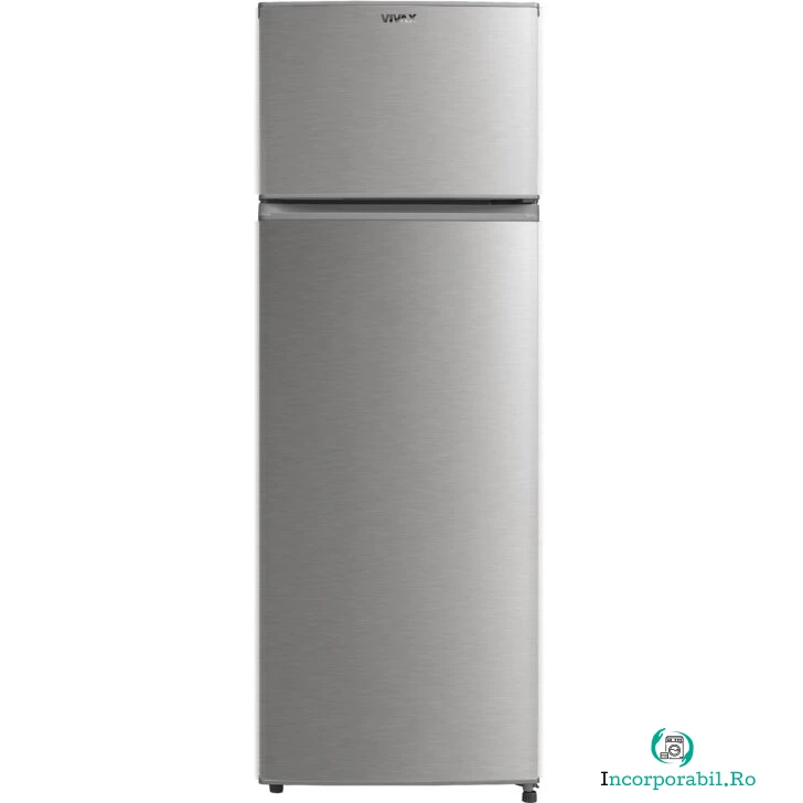VIVAX Frigider cu doua usi VIVAX DD-235E S, 235L, Clasa E, Termostat reglabil, Iluminare LED, Usi reversibile, Suprafata painted metal, 4 Rafturi de Sticla securizata, H 160 cm, Argintiu