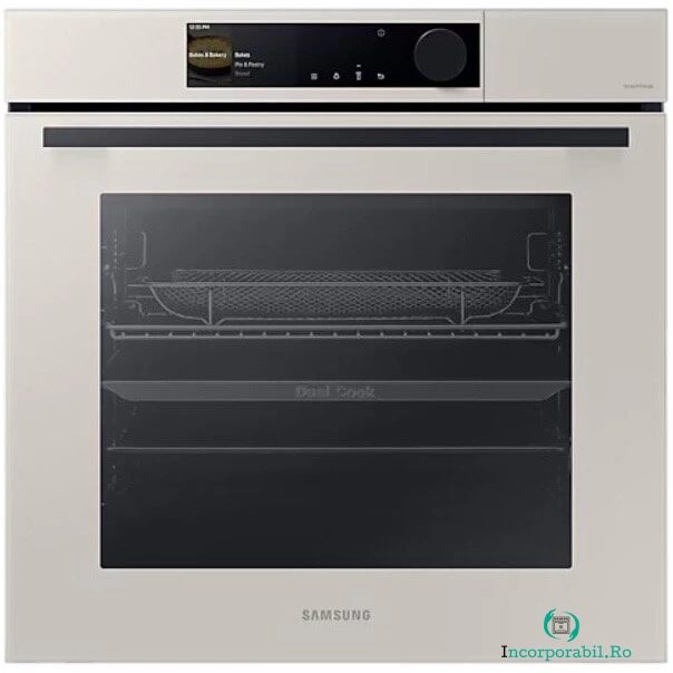 Samsung Cuptor incorporabil BeSpoke Samsung NV7B6665IAA/U2, Electric, 76 l, Autocuratare catalitica, Grill, Dual Cook, Wi-Fi, Air Fry, Bej