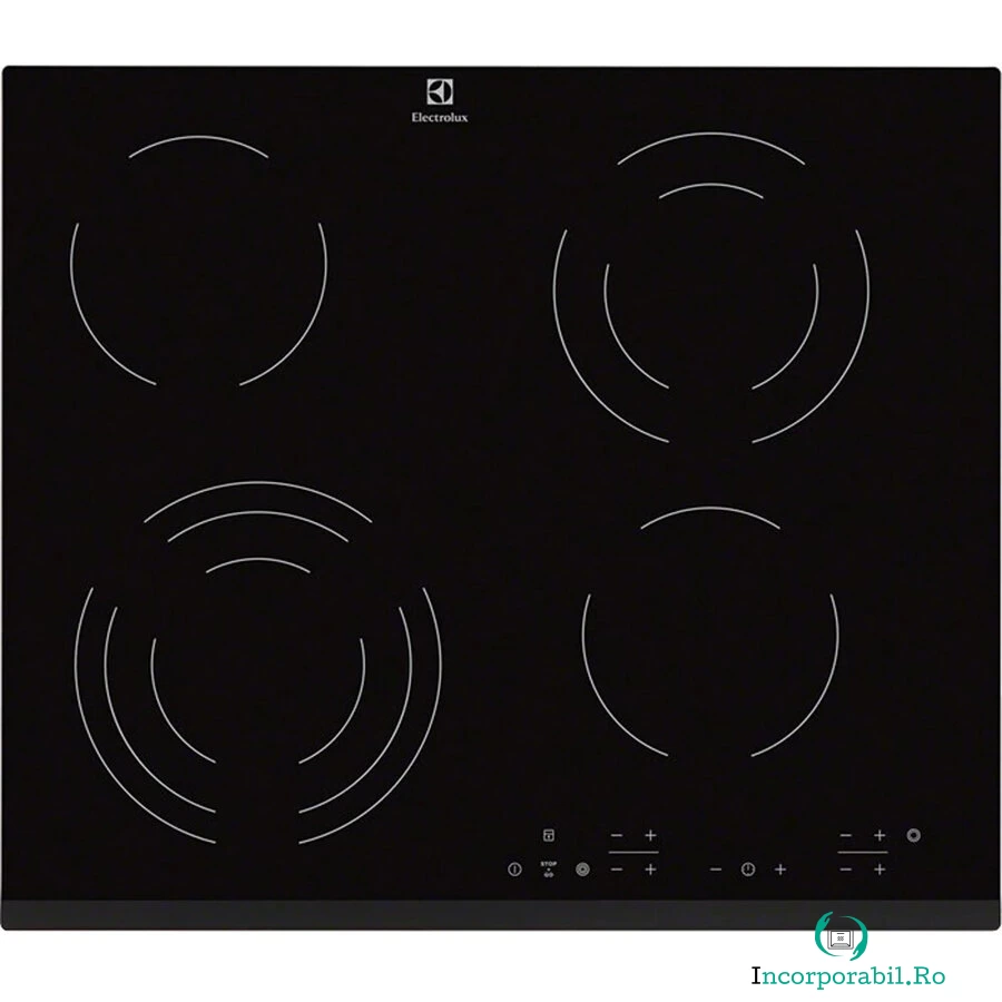 Electrolux Plita incorporabila Electrolux EHF6343FOK, Vitroceramica, 4 zone gatit, Control touch, 59 cm, Sticla Neagra