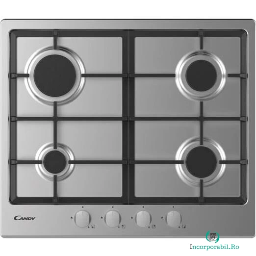CANDY Plita incorporabila Candy CHG6BRX, Gaz, 4 arzatoare, Aprindere electrica one touch, Gratare fonta, Siguranta, 60 cm, Inox