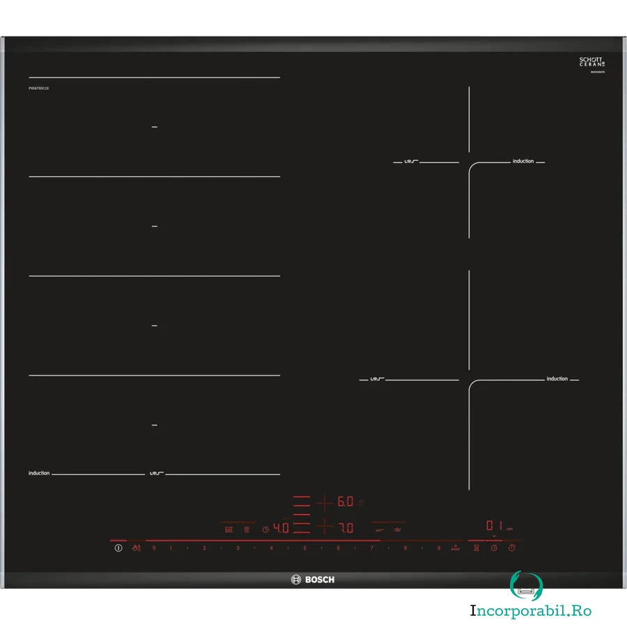 BOSCH Plita incorporabila Bosch PXE675DC1E, Electrica, Inductie, 4 zone de gatit, PowerBoost, 60 cm, Negru