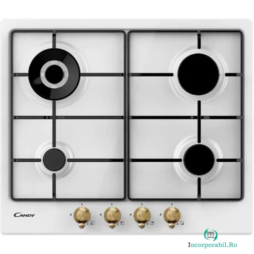 CANDY Plita incorporabila Candy CHW6BR4WGTWA, Gaz, 4 Arzatoare, Siguranta arzatoare, Alb