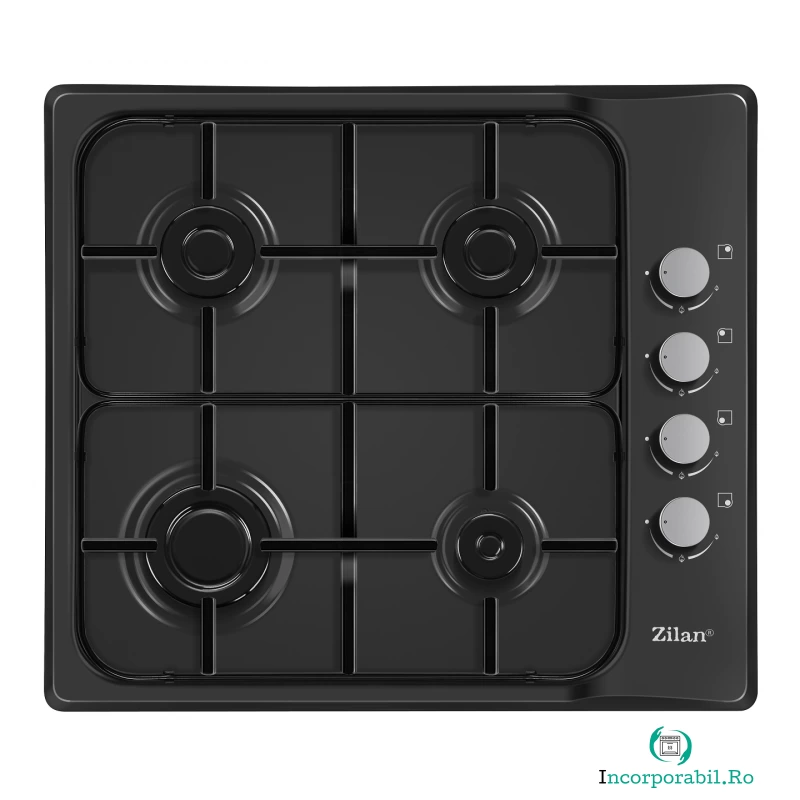 Plita incorporabila Zilan ZLN-0034, 7.35 kW, 4 arzatoare, Gaz natural sau GPL, Negru