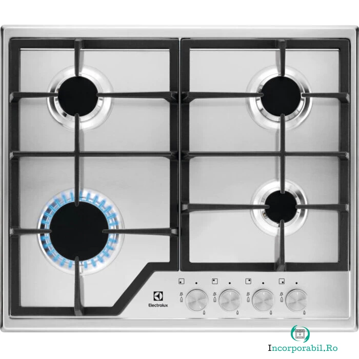 Electrolux Plita incorporabila Electrolux KGS6426SX, Gaz, 4 arzatoare, Aprindere electrica, Dispozitiv de siguranta, Gratare fonta, 60 cm, Inox