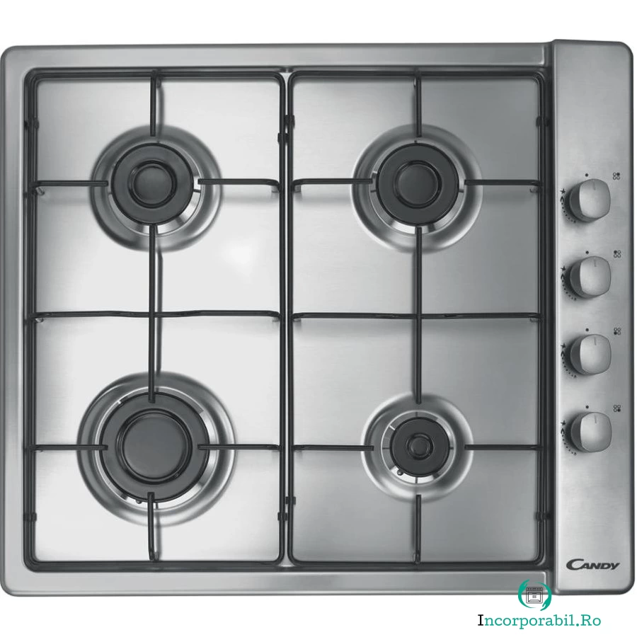 Plita incorporabila Candy CLG64SPXMX, Gaz, 4 Arzatoare, Aprindere Electrica, Inox