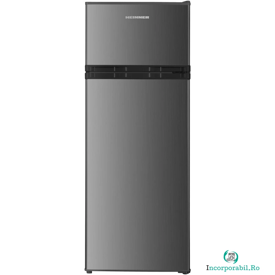 HEINNER Frigider cu doua usi Heinner HF-H2206XE++, 206 l, Clasa E, lumina LED, 3 rafturi de sticla, H 143 cm, Inox