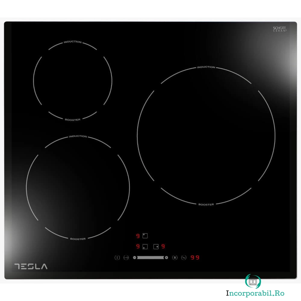 Plita incorporabila Tesla HI6300TB, Inductie, 3 zone gatit, Oprire automata, Negru